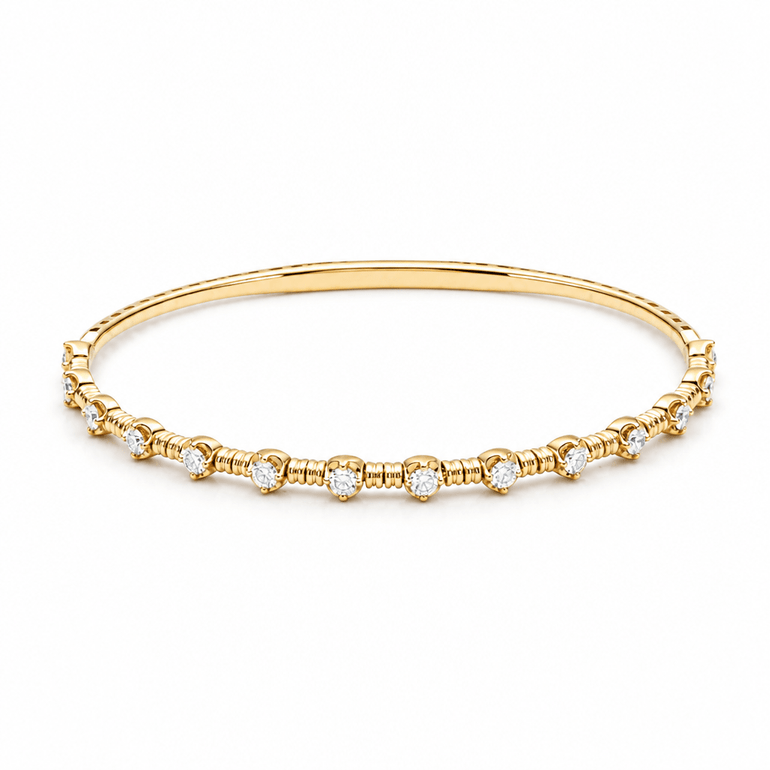 Yellow Gold 14K Bangle Diamond Women's Bracelet with 0.50Tw Round Diamonds - Miral Jewelry