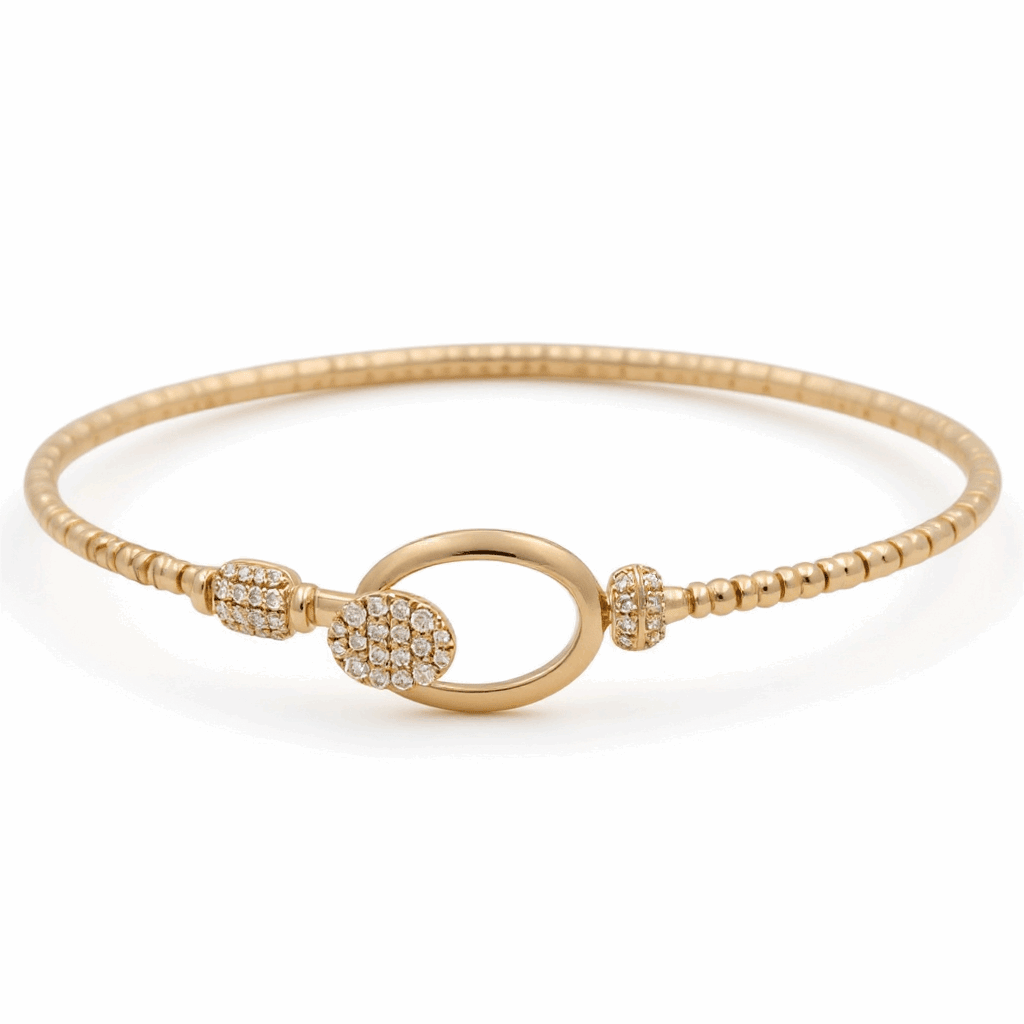 Yellow Gold 14K Bangle Diamond Women's Bracelet with 0.50Tw Round Diamonds - Miral Jewelry