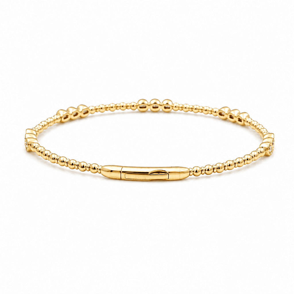 Yellow Gold 14K Bangle Diamond Women's Bracelet with 0.50Tw Round Diamonds - Miral Jewelry