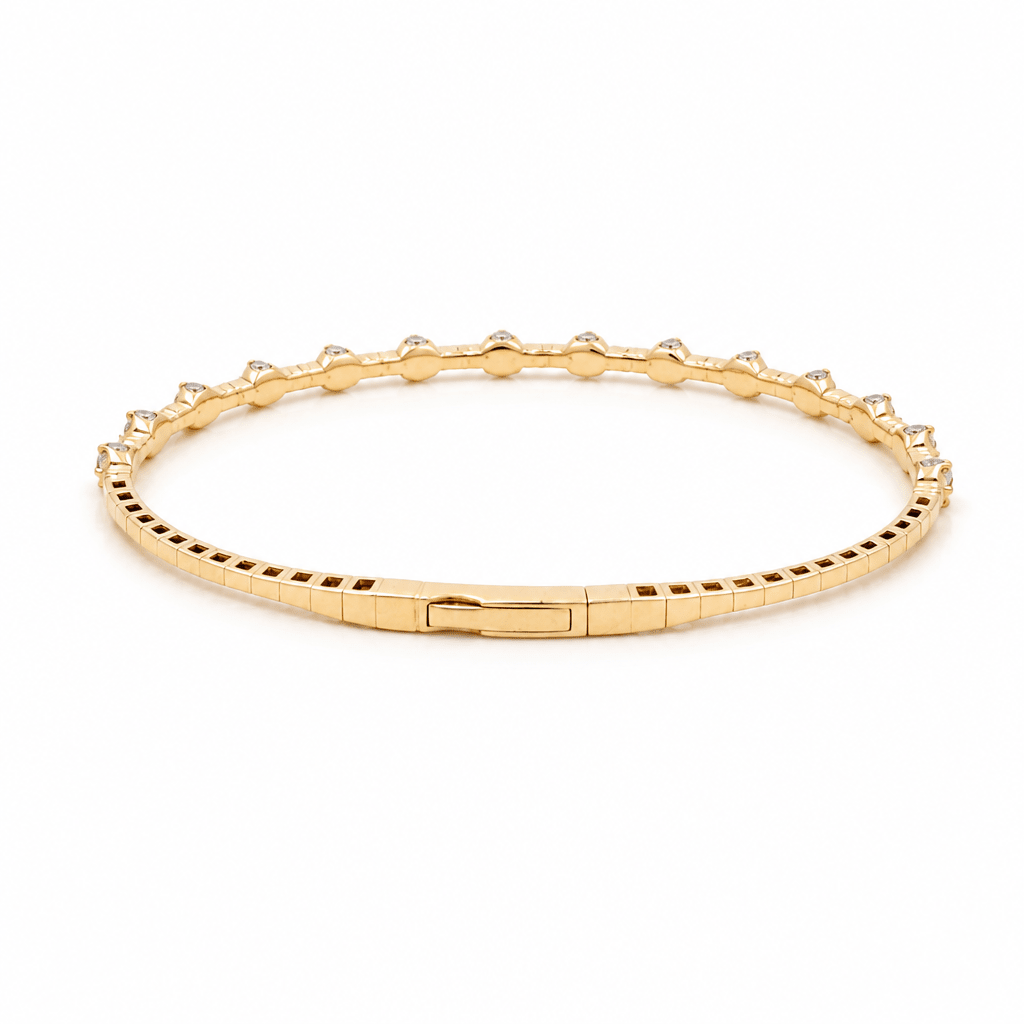 Yellow Gold 14K Bangle Diamond Women's Bracelet with 0.50Tw Round Diamonds - Miral Jewelry