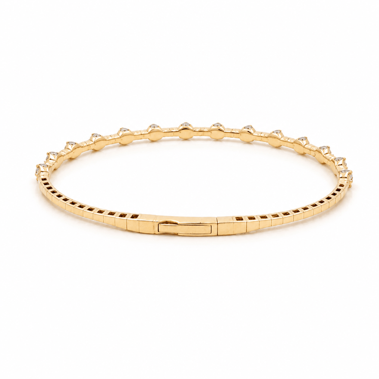 Yellow Gold 14K Bangle Diamond Women's Bracelet with 0.50Tw Round Diamonds - Miral Jewelry