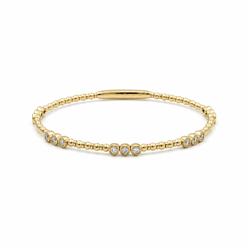 Yellow Gold 14K Bangle Diamond Women's Bracelet with 0.50Tw Round Diamonds - Miral Jewelry