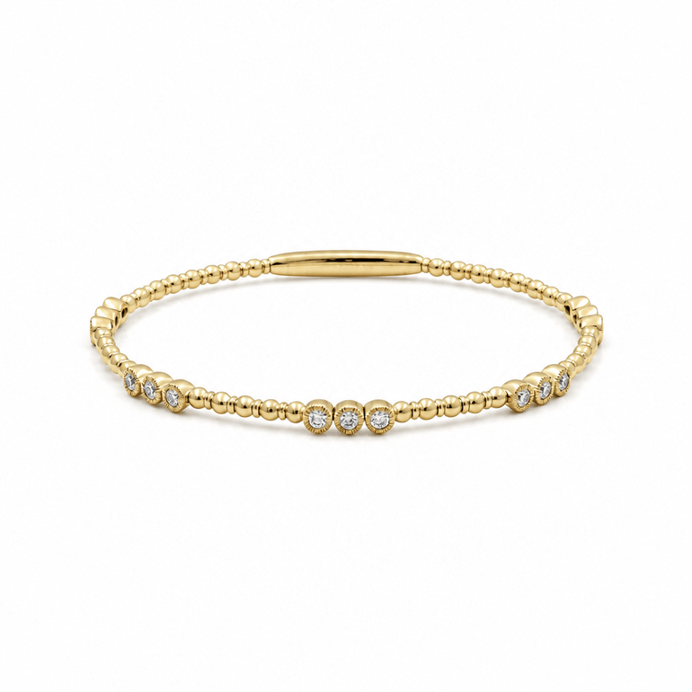 Yellow Gold 14K Bangle Diamond Women's Bracelet with 0.50Tw Round Diamonds - Miral Jewelry