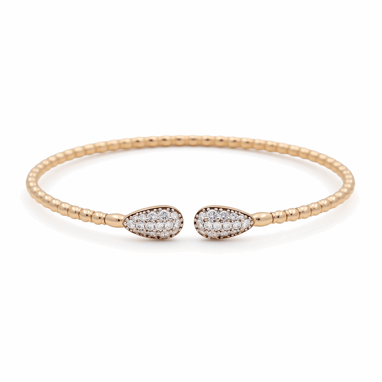14K Yellow Gold Beaded Cuff with Pavé Diamond Teardrops 0.50 ct tw
