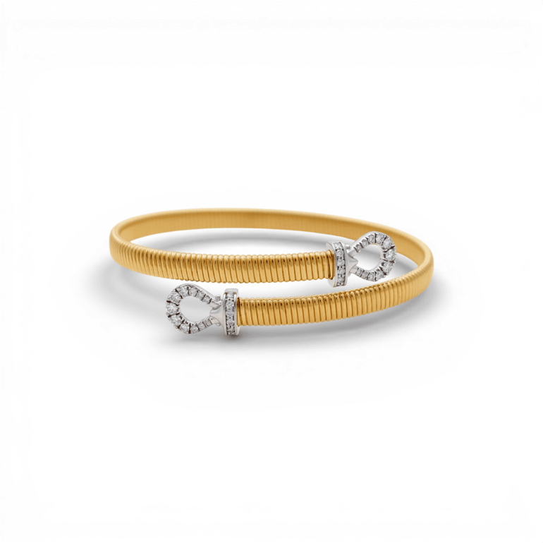 Yellow Gold 14K Bangle Diamond Women's Bracelet with 0.54Tw Round Diamonds - Miral Jewelry