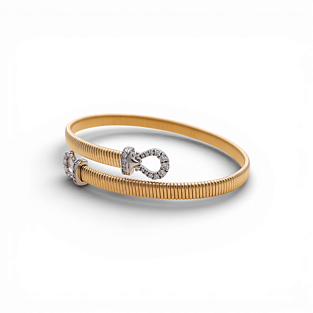 14K Yellow Gold Ribbed Wrap Bangle with Pavé Loops 0.54 ct tw – view 2