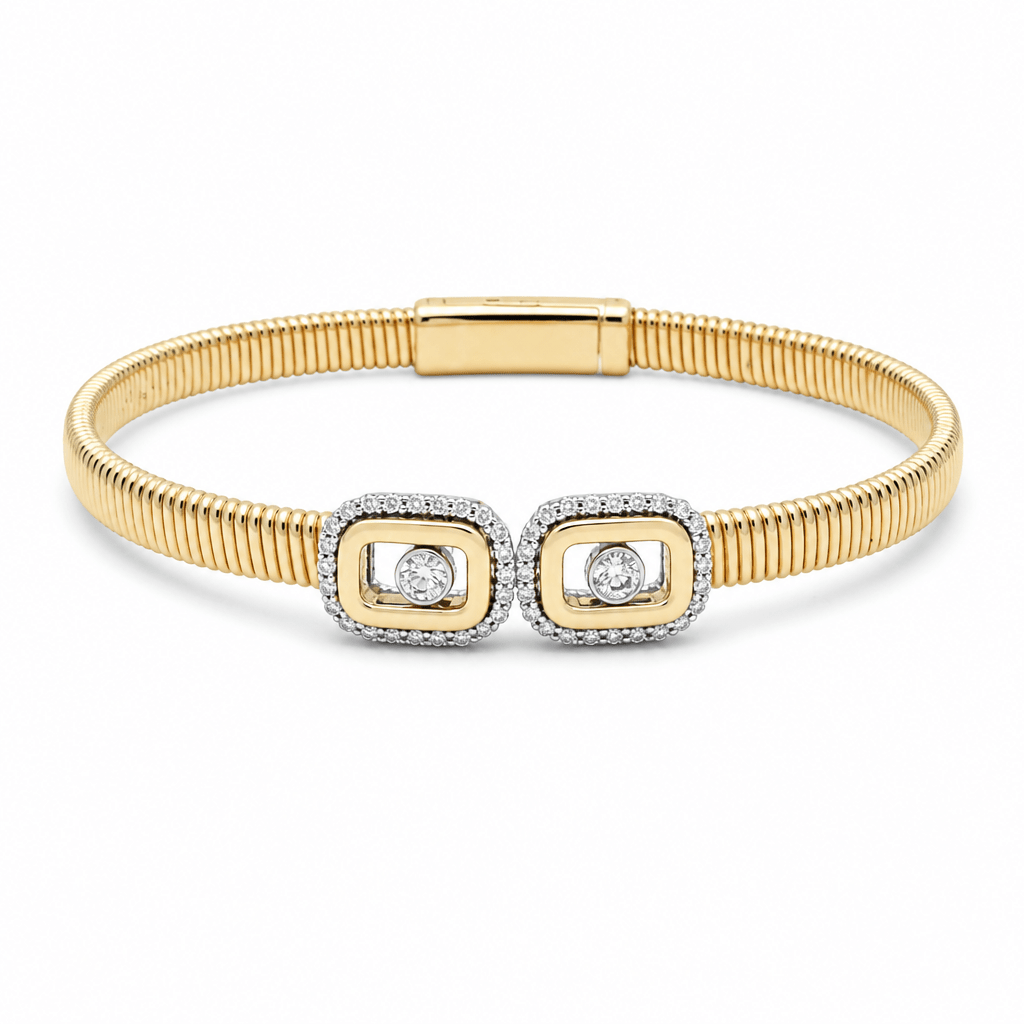 Yellow Gold 14K Bangle Diamond Women's Bracelet with 0.55Tw Round Diamonds - Miral Jewelry