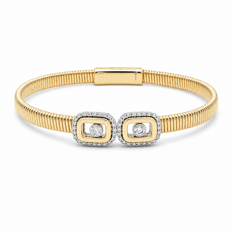 Yellow Gold 14K Bangle Diamond Women's Bracelet with 0.55Tw Round Diamonds - Miral Jewelry