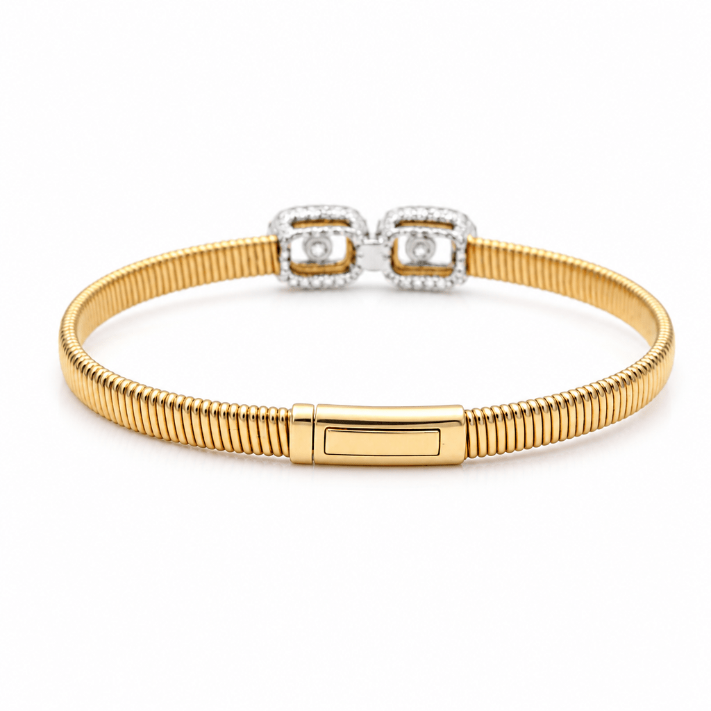 Yellow Gold 14K Bangle Diamond Women's Bracelet with 0.55Tw Round Diamonds - Miral Jewelry