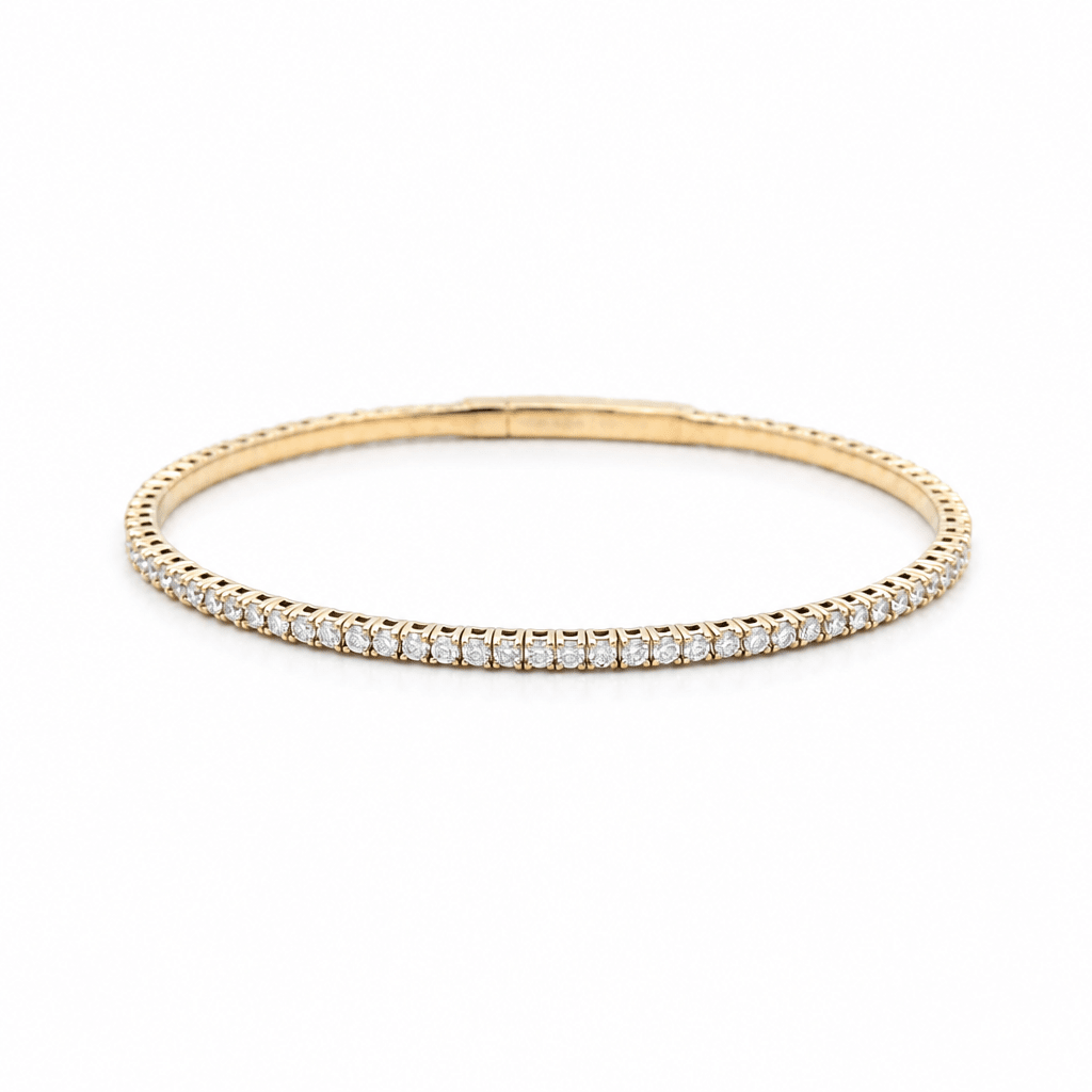 Yellow Gold 14K Bangle Diamond Women's Bracelet with 1.25Tw Round Diamonds - Miral Jewelry