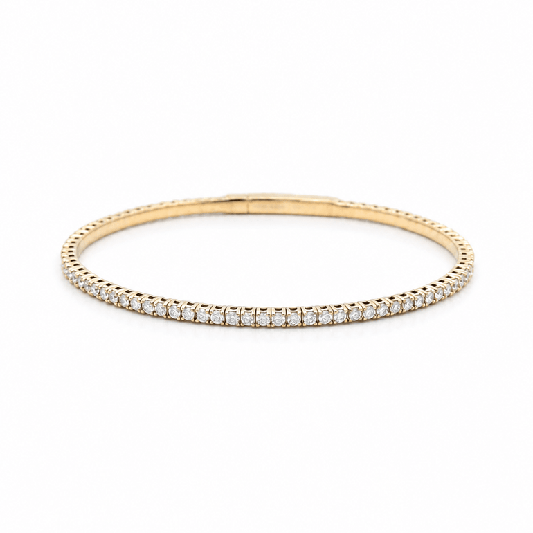 Yellow Gold 14K Bangle Diamond Women's Bracelet with 1.25Tw Round Diamonds - Miral Jewelry