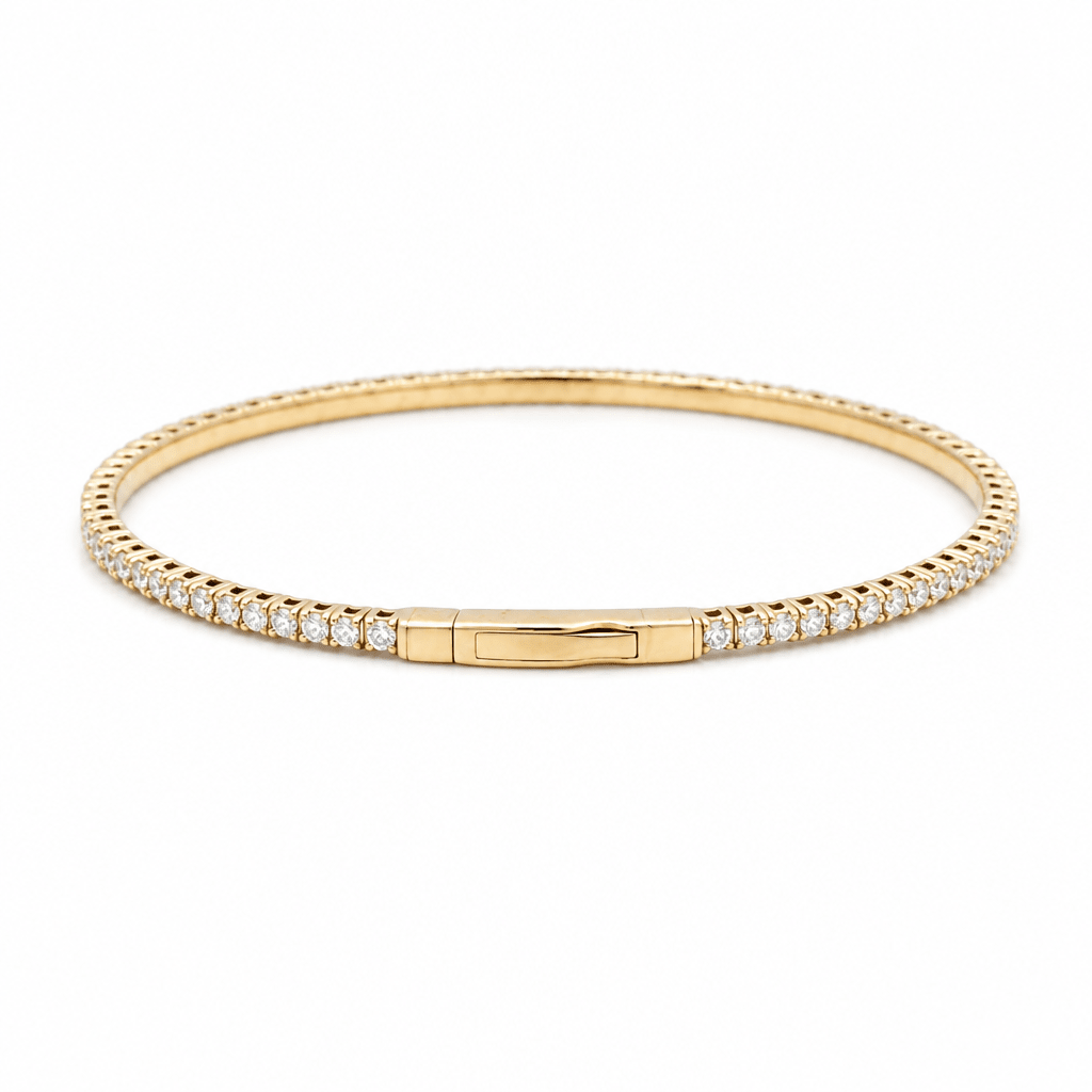 Yellow Gold 14K Bangle Diamond Women's Bracelet with 1.25Tw Round Diamonds - Miral Jewelry