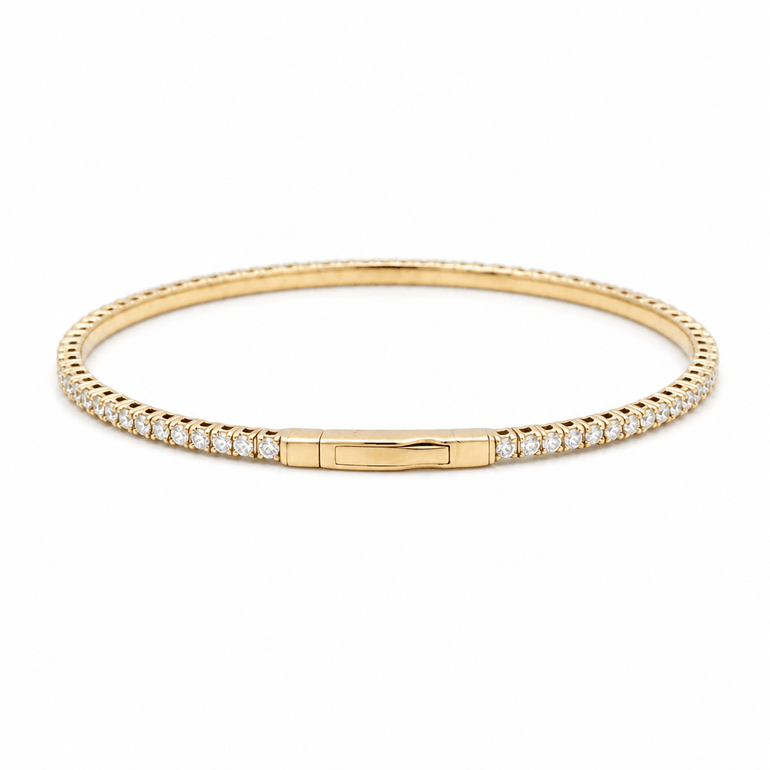 Yellow Gold 14K Bangle Diamond Women's Bracelet with 1.25Tw Round Diamonds - Miral Jewelry