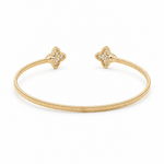 Yellow Gold 14K Bangle with 2 Flowers with Diamond Women's Bracelet with 0.37Tw Round Diamonds - Miral Jewelry
