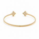 Yellow Gold 14K Bangle with 2 Flowers with Diamond Women's Bracelet with 0.37Tw Round Diamonds - Miral Jewelry