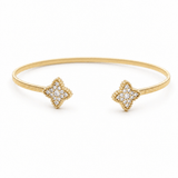 Yellow Gold 14K Bangle with 2 Flowers with Diamond Women's Bracelet with 0.37Tw Round Diamonds - Miral Jewelry
