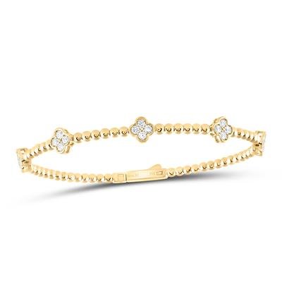 14K Yellow Gold Beaded Bracelet with 5 Diamond Flowers 0.75 ct tw