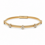 Yellow Gold 14K Bangle with Clover Diamond Women's Bracelet with 0.75Tw Round Diamonds - Miral Jewelry