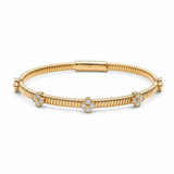 Yellow Gold 14K Bangle with Clover Diamond Women's Bracelet with 0.75Tw Round Diamonds - Miral Jewelry