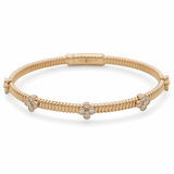 Yellow Gold 14K Bangle with Flower Diamond Women's Bracelet with 0.75Tw Round Diamonds - Miral Jewelry