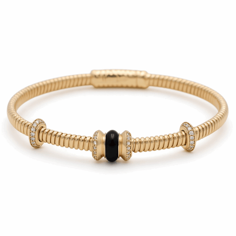 Yellow Gold 14K Bangle Women's Bracelet with 0.25 Tw Round Diamonds and Round Diamonds - Miral Jewelry