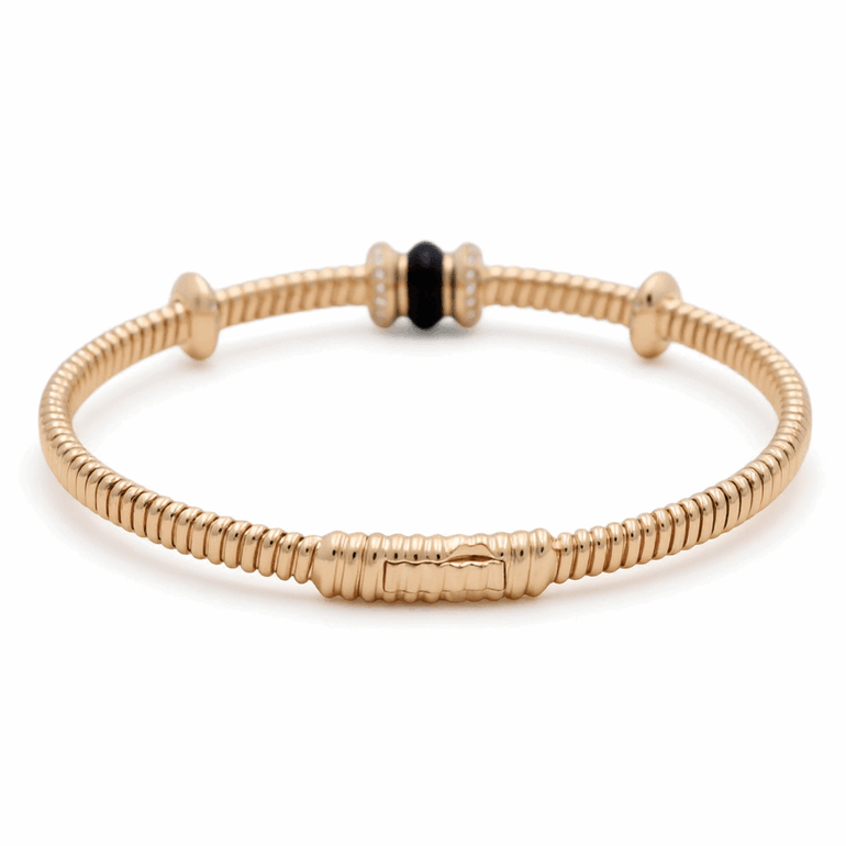 Yellow Gold 14K Bangle Women's Bracelet with 0.25 Tw Round Diamonds and Round Diamonds - Miral Jewelry
