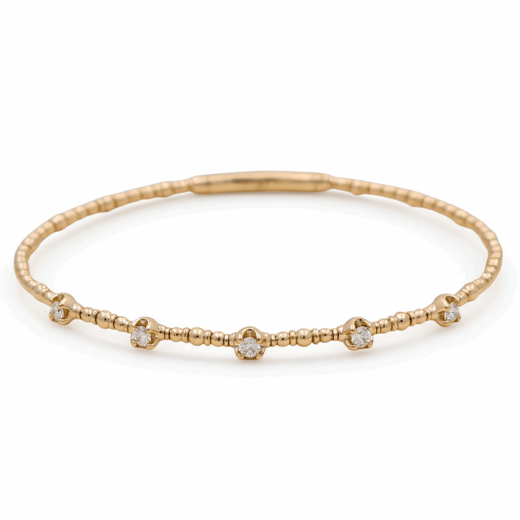 14K Yellow Gold Beaded Bangle with Bezel Diamonds 0.33 ct tw