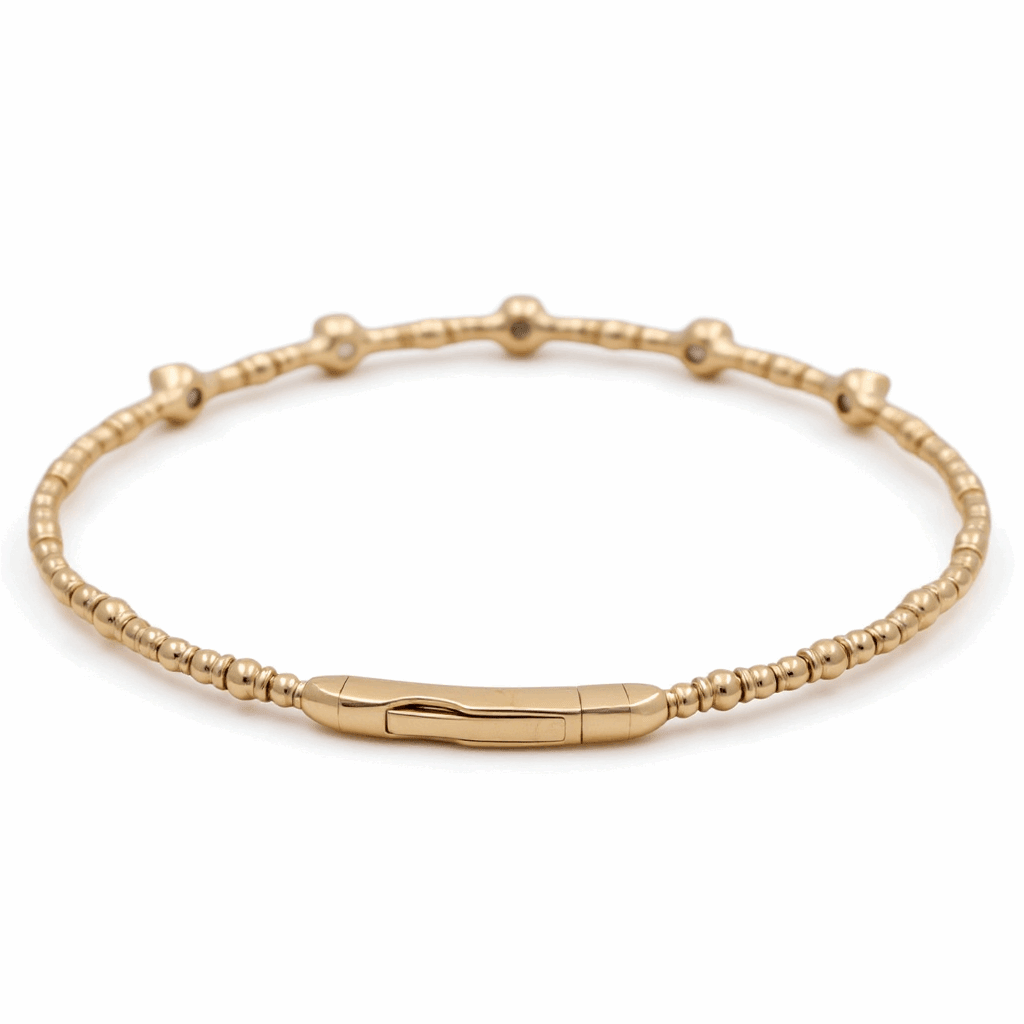 14K Yellow Gold Beaded Bangle with Bezel Diamonds 0.33 ct tw – view 2