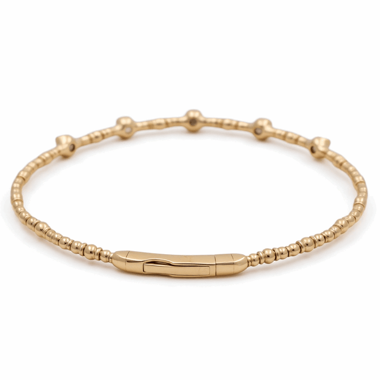 Yellow Gold 14K Bangle Women's Bracelet with 0.33 Tw Round Diamonds - Miral Jewelry