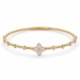Yellow Gold 14K Bangle Women's Bracelet with 0.33 Tw Round Diamonds wiith Mop Flower - Miral Jewelry