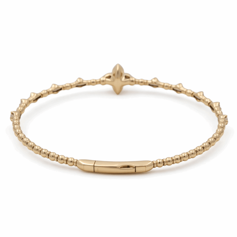 Yellow Gold 14K Bangle Women's Bracelet with 0.33 Tw Round Diamonds wiith Mop Flower - Miral Jewelry