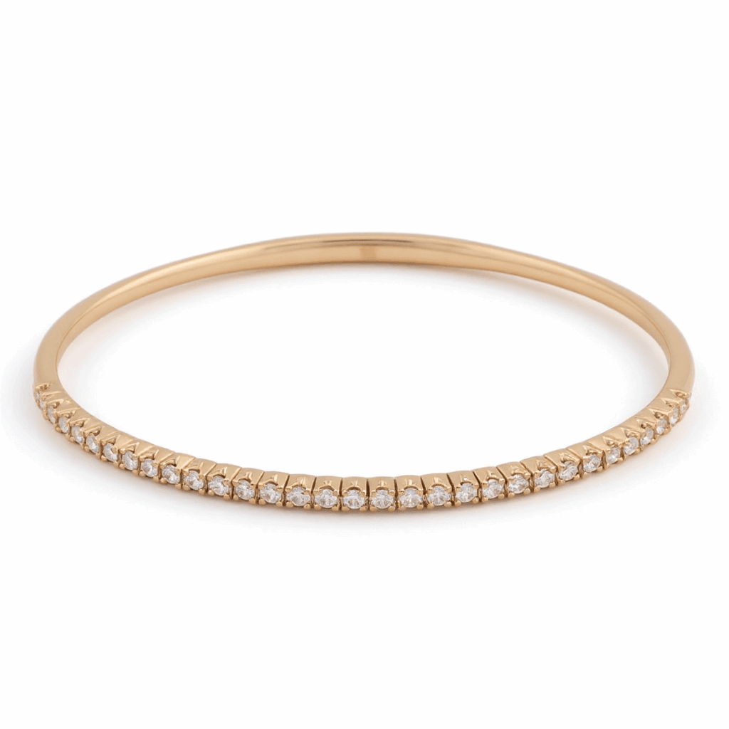 Yellow Gold 14K Bangle Women's Bracelet with 1.00 Tw Round Diamonds - Miral Jewelry