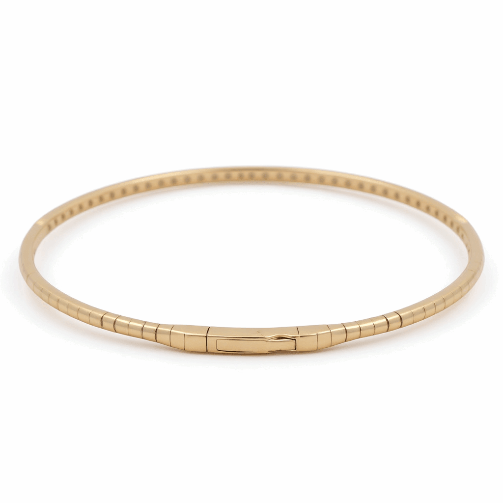 Yellow Gold 14K Bangle Women's Bracelet with 1.00 Tw Round Diamonds - Miral Jewelry