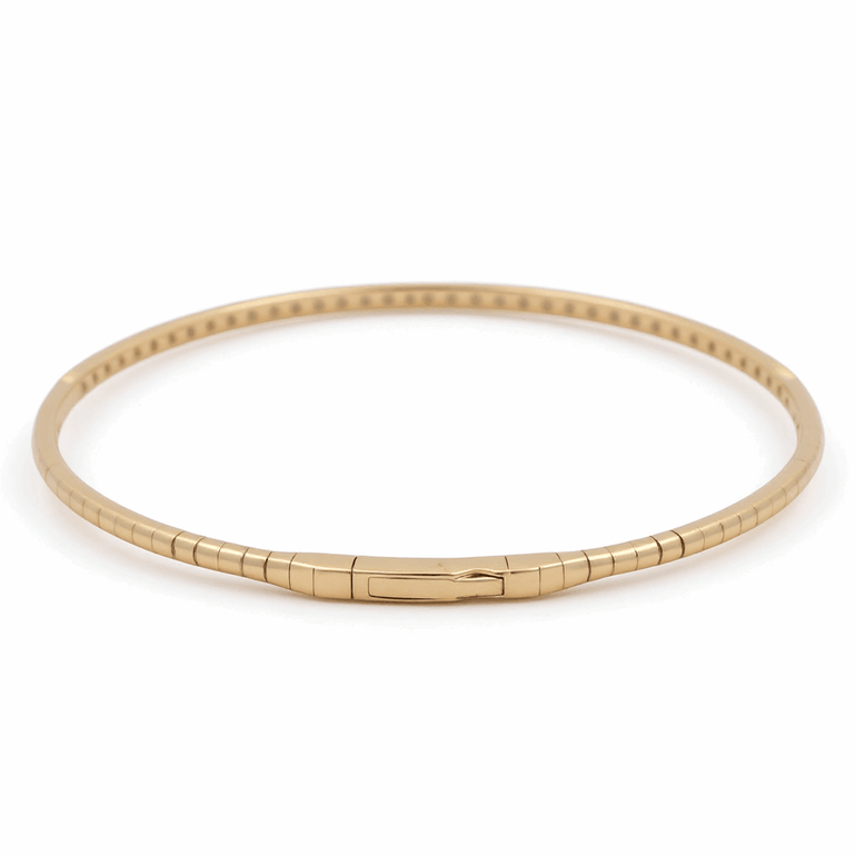 Yellow Gold 14K Bangle Women's Bracelet with 1.00 Tw Round Diamonds - Miral Jewelry