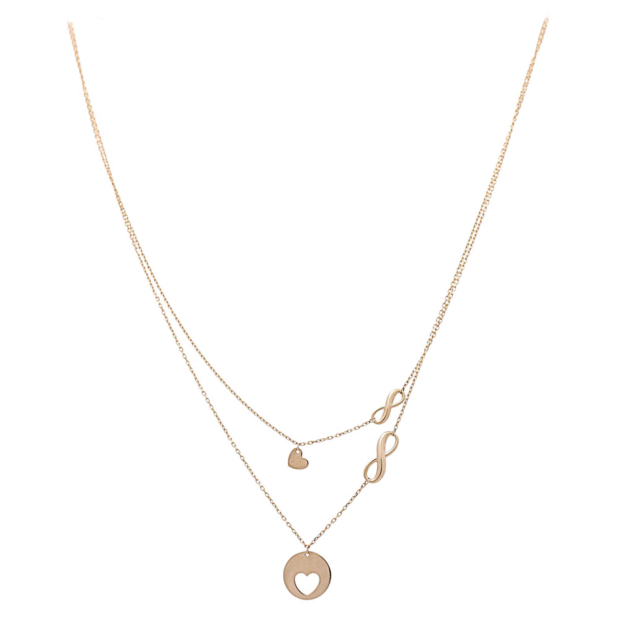 Yellow Gold 14K Double Necklace Infinit with Heart 18" - Miral Jewelry