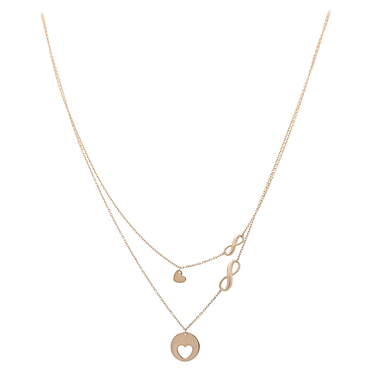 Yellow Gold 14K Double Necklace Infinit with Heart 18" - Miral Jewelry