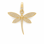 Yellow Gold 14K Dragonfly Diamond Pendant with 0.59Tw Round Diamonds - Miral Jewelry