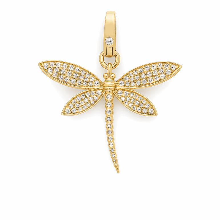 Yellow Gold 14K Dragonfly Diamond Pendant with 0.59Tw Round Diamonds - Miral Jewelry