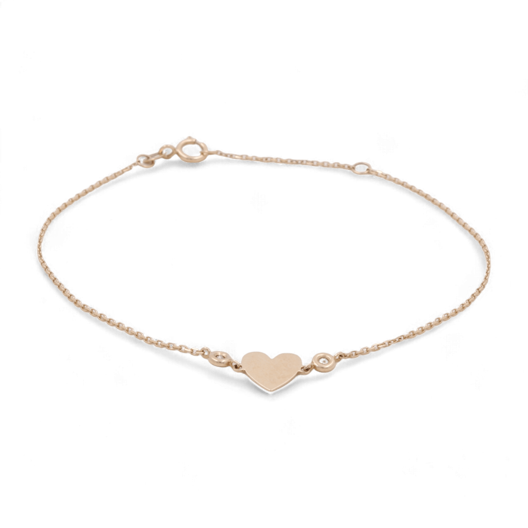 Yellow Gold 14K Fancy Link Diamond Women's Bracelet Heart with 0.04Tw Round Diamonds - Miral Jewelry