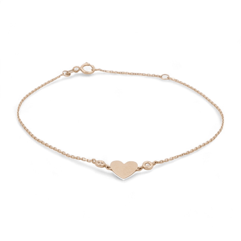 Yellow Gold 14K Fancy Link Diamond Women's Bracelet Heart with 0.04Tw Round Diamonds - Miral Jewelry