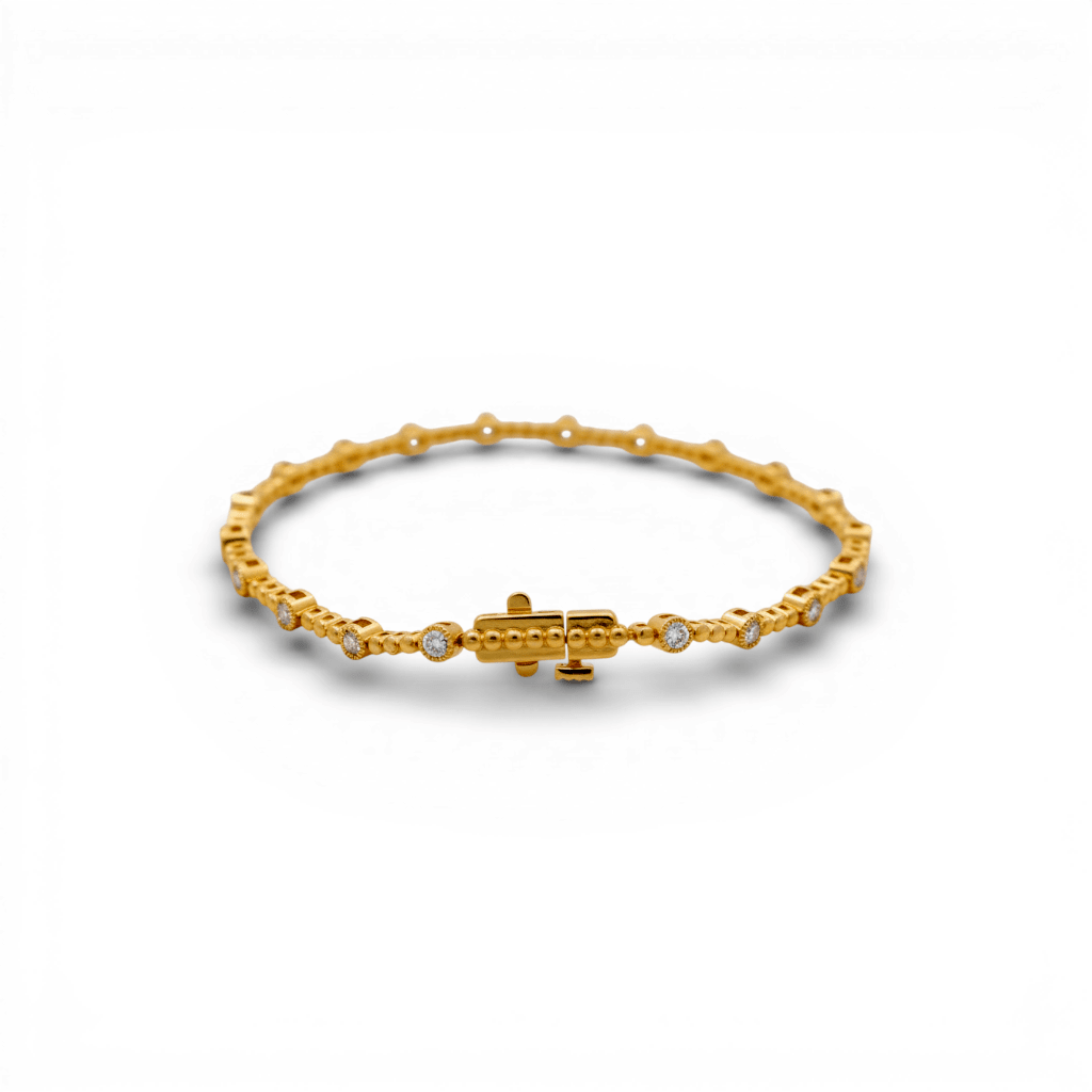 Yellow Gold 14K Fashion Diamond Women's Bracelet with 0.90Tw Round Diamonds - Miral Jewelry