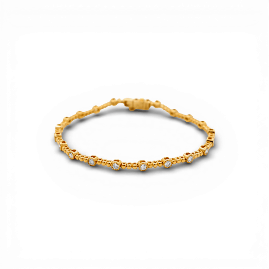 Yellow Gold 14K Fashion Diamond Women's Bracelet with 0.90Tw Round Diamonds - Miral Jewelry