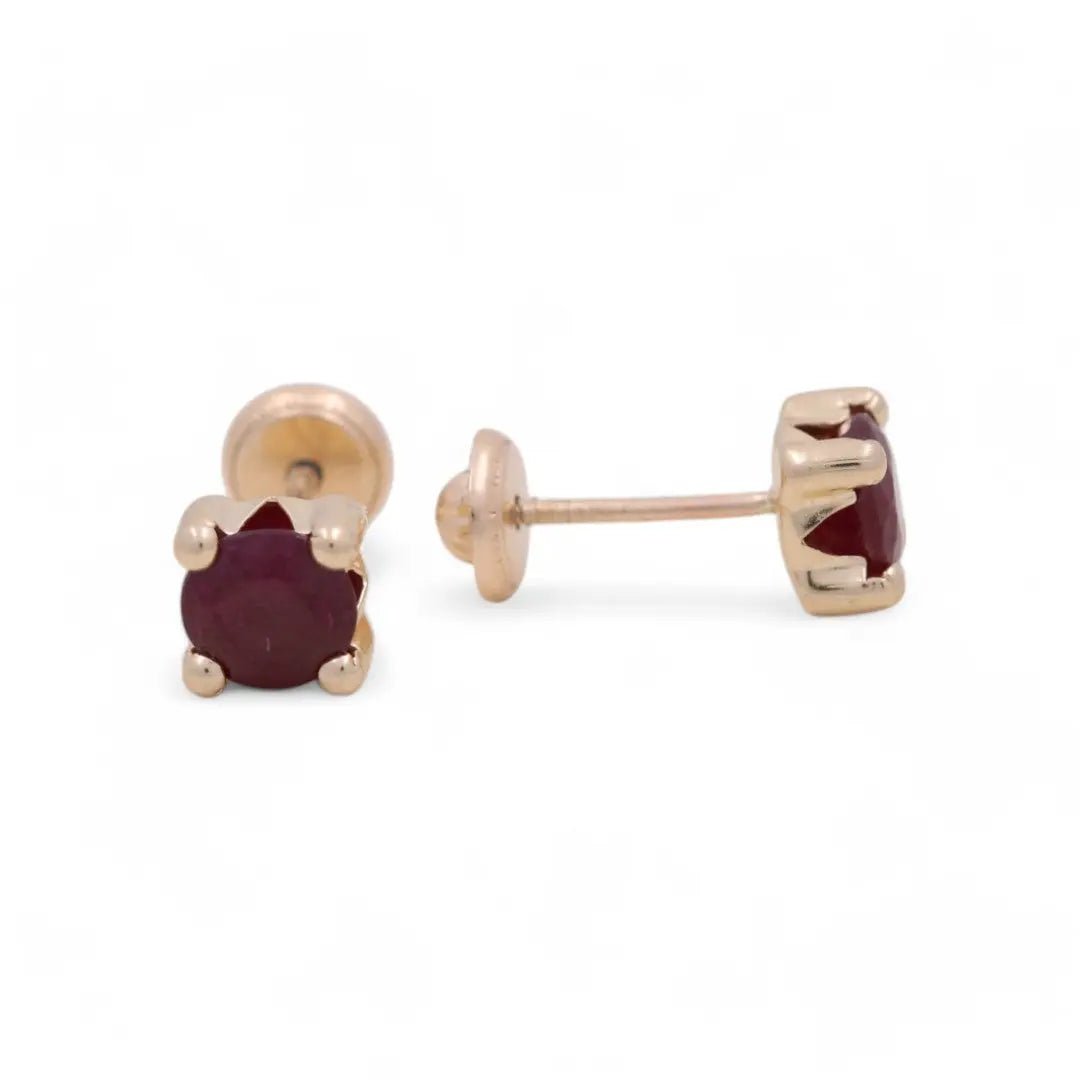 14K Yellow Gold Red Stone Stud Earrings