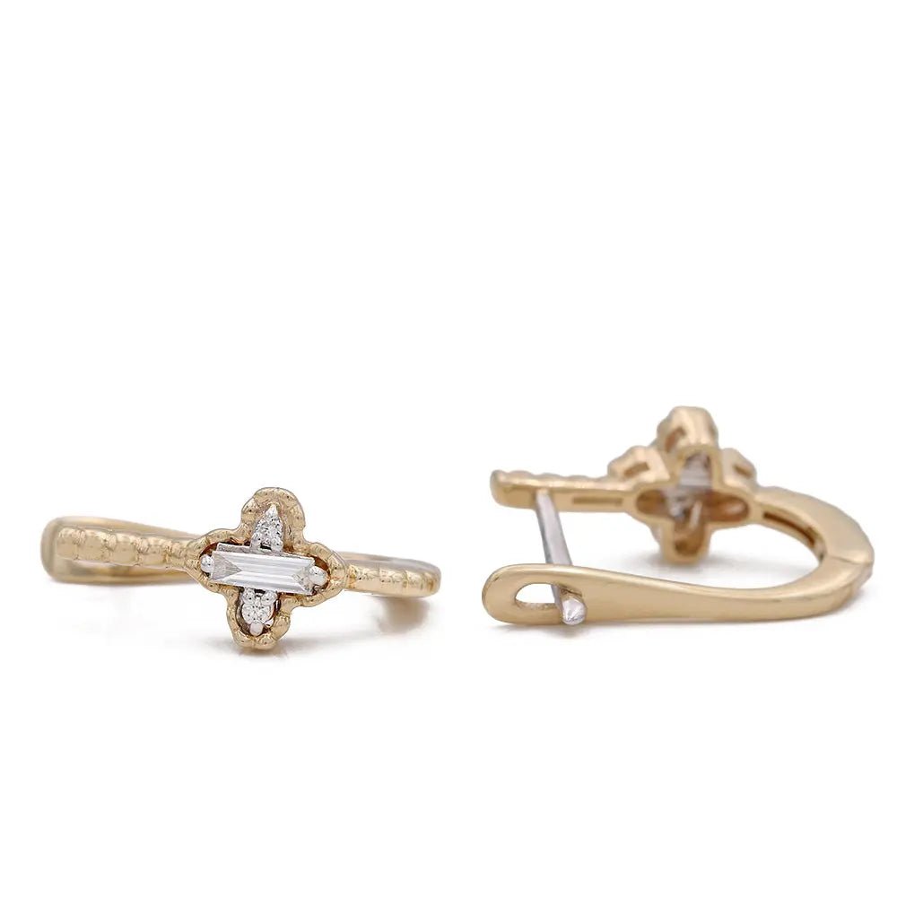 14K Yellow Gold Baguette Diamond Huggie Earrings 0.43 ct tw