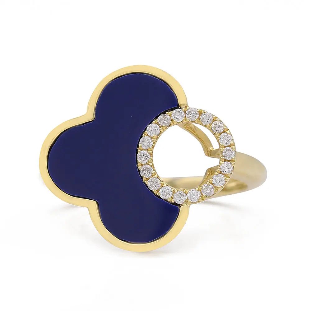 14K Yellow Gold Lapis Clover Ring with Diamonds