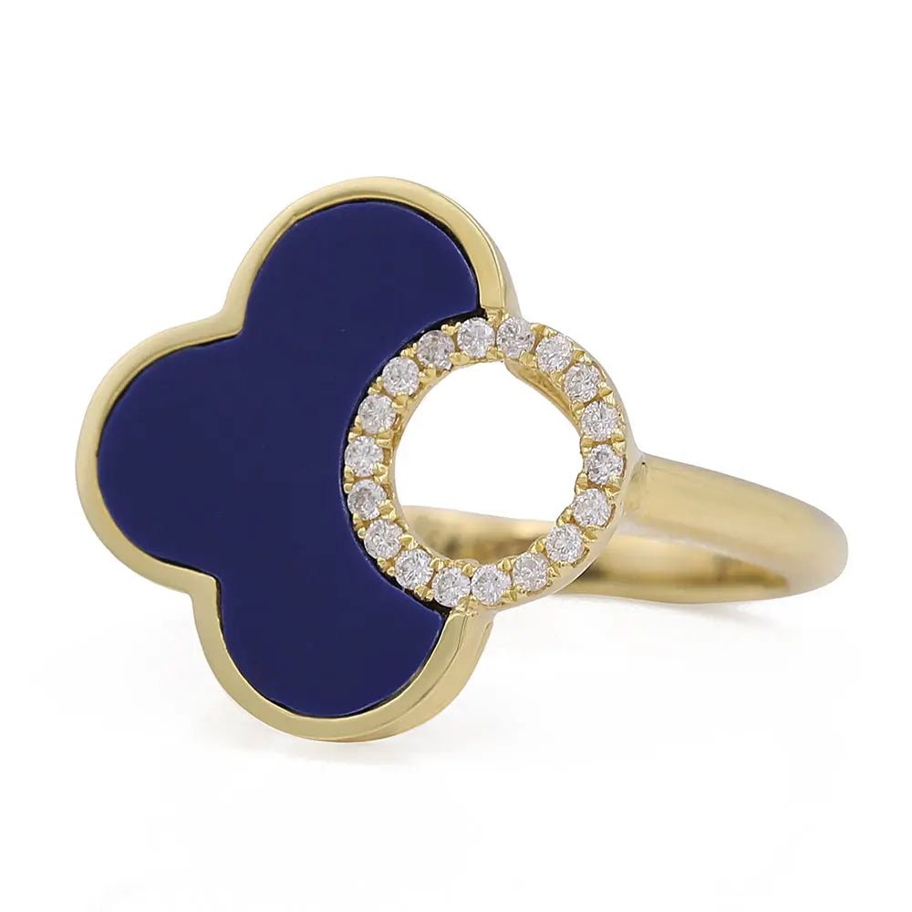 14K Yellow Gold Lapis Clover Ring with Diamonds – view 2