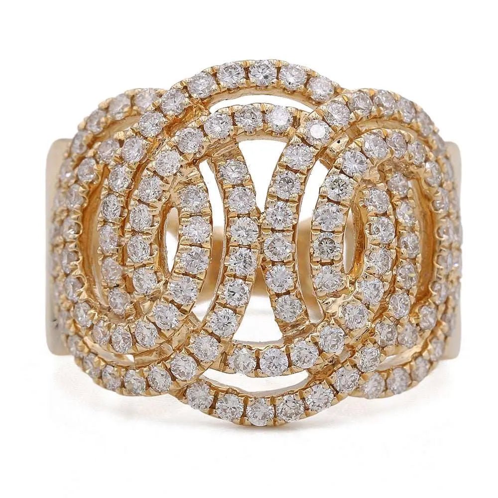 14K Yellow Gold Interlocking Ovals Diamond Ring 1.32 ct tw
