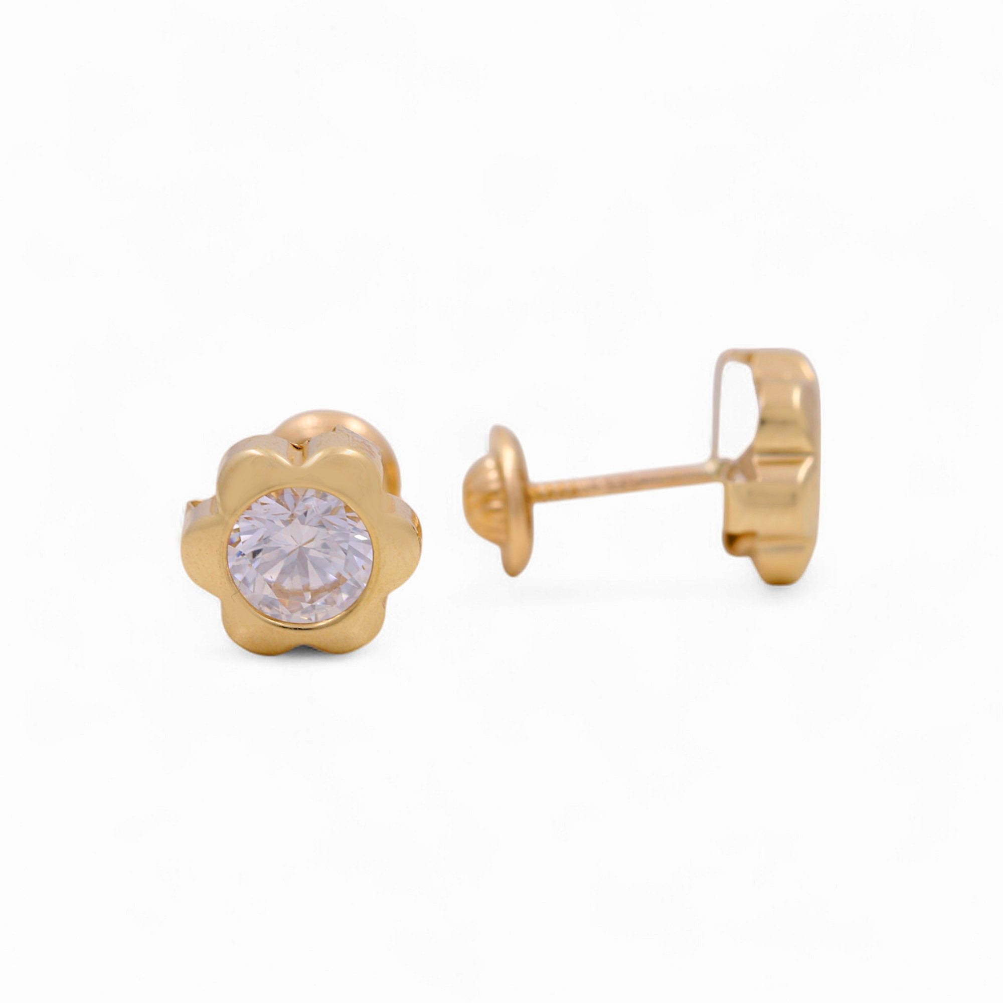 14K Yellow Gold Flower Stud Earrings with CZ