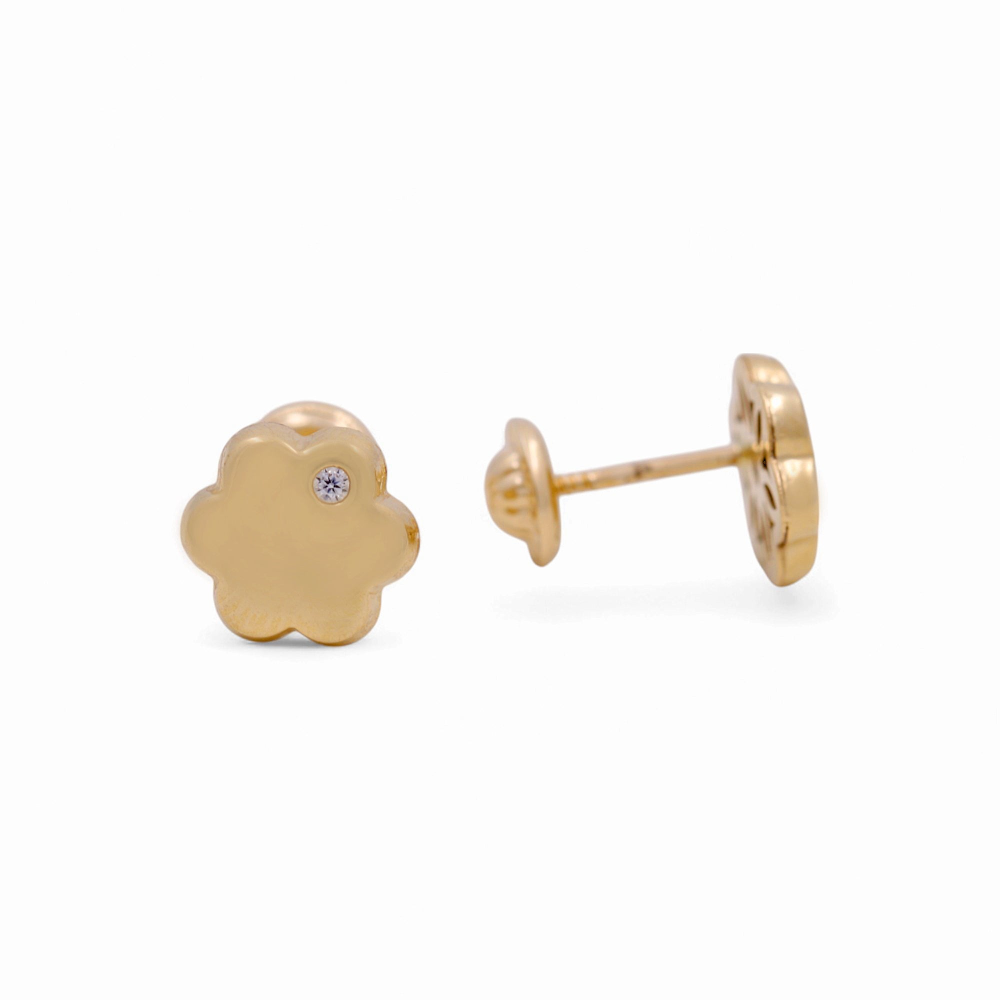 10K Yellow Gold Flower Stud Earrings with CZ Accent