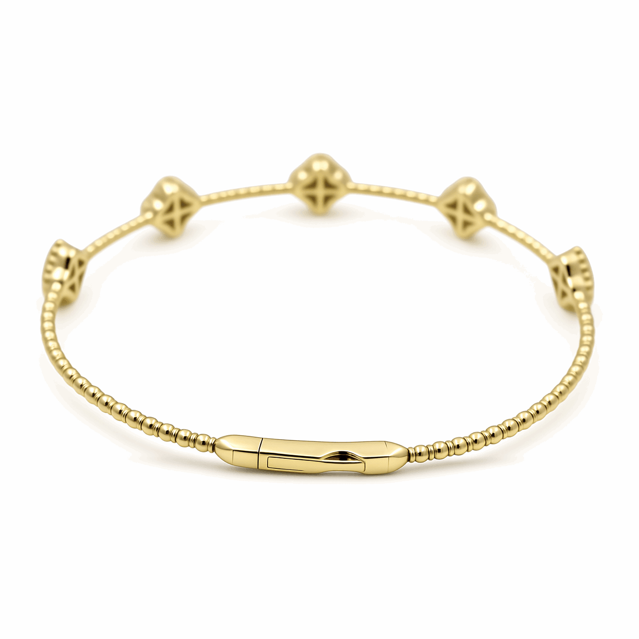 Yellow Gold 14K Mop Flowers Bangle Diamond Women's Bracelet - Miral Jewelry